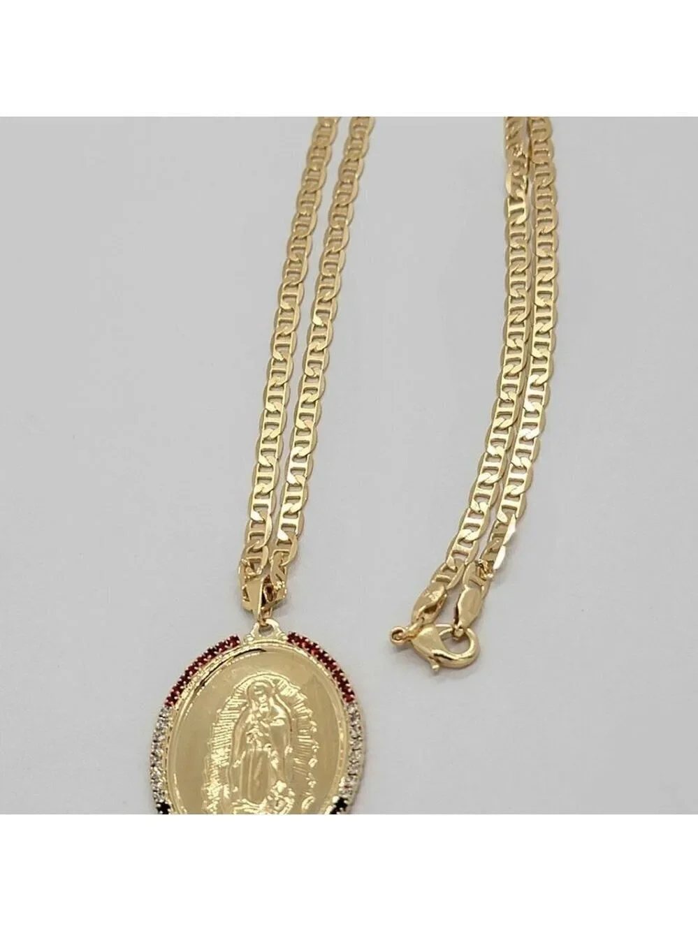 Stunning Brazilian 18k Gold-Filled Virgen De Guadalupe Pendant Necklace